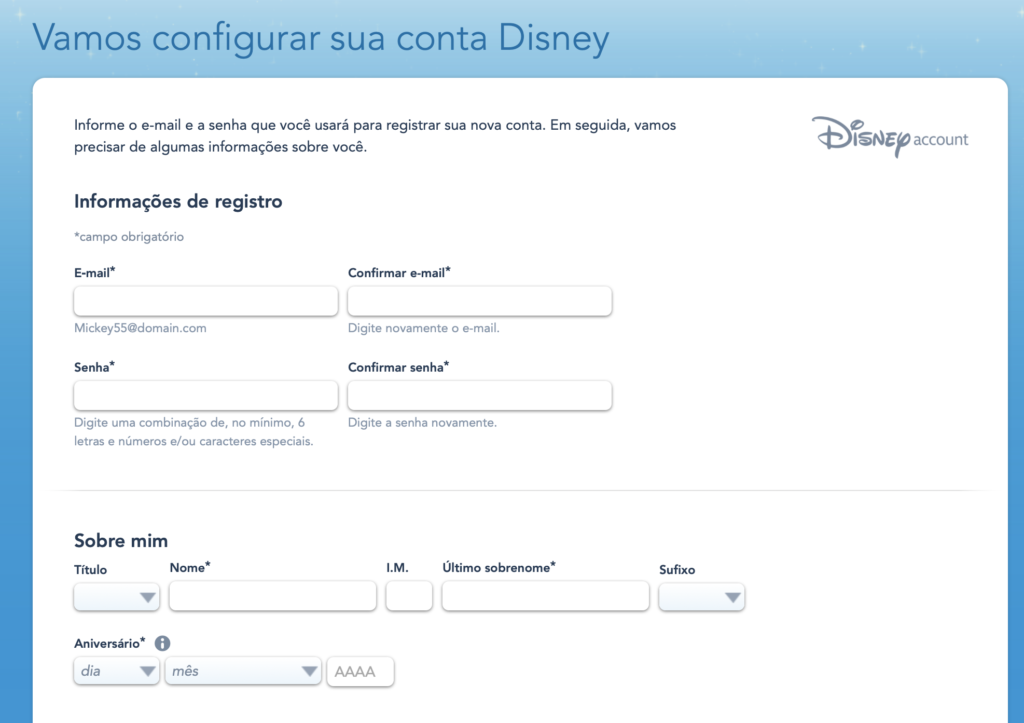 Depois que você clicar em criar sua conta, vai aparecer algumas informações que devem ser preenchidas, é só você ir seguindo os próximos passos: