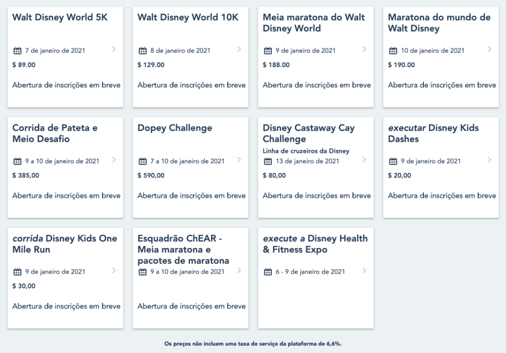 Inscrições das Corridas da Disney de 2021