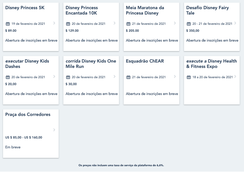 Inscrições das Corridas da Disney de 2021