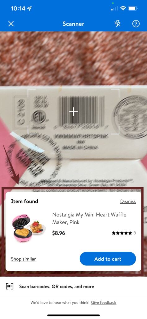 Preço do produto no aplicativo Walmart EUA