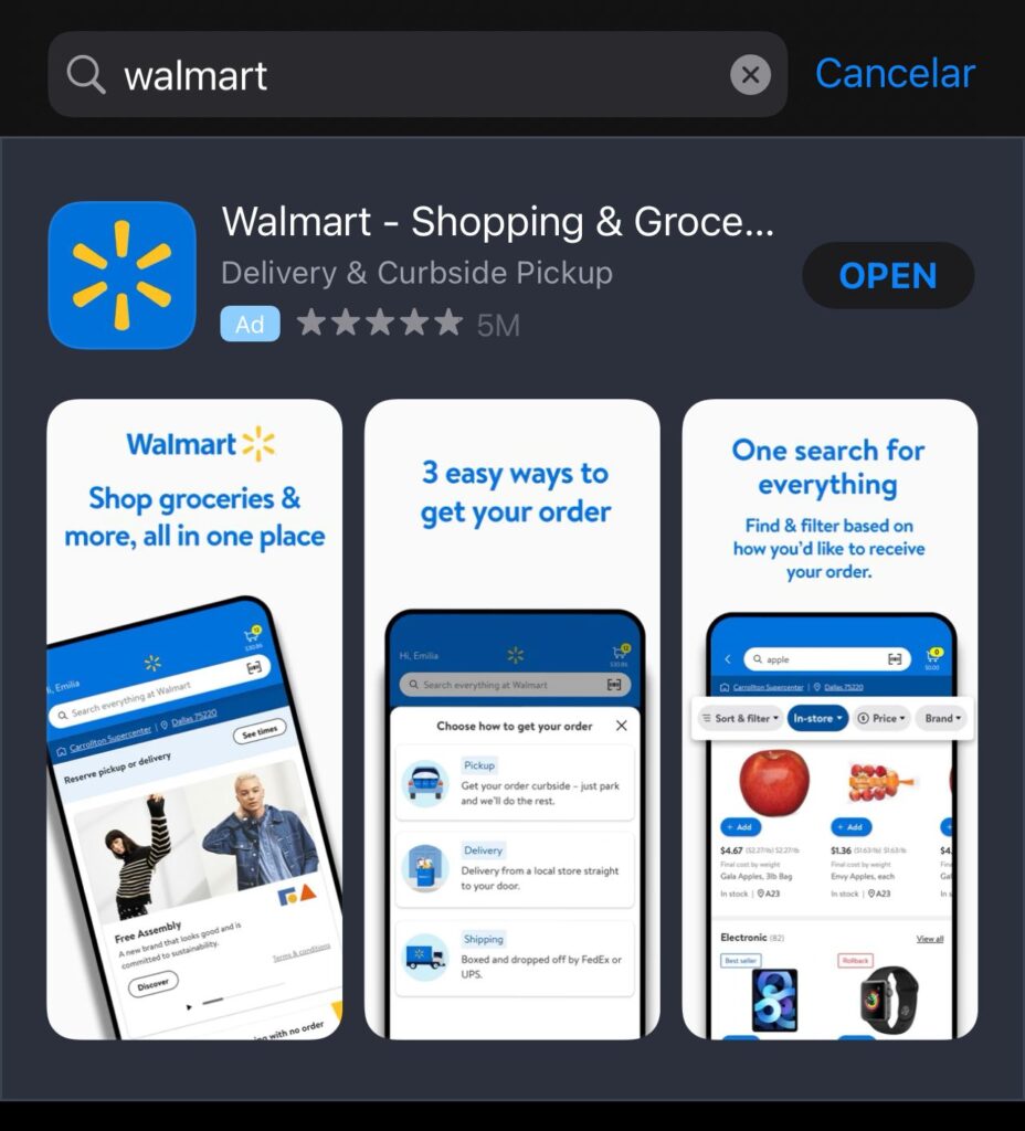 Aplicativo Walmart EUA na App Store
