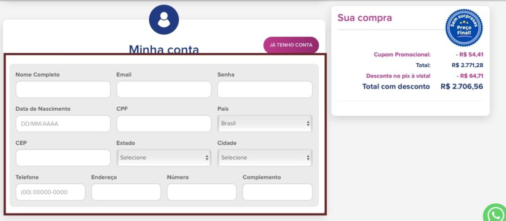 cadastro conta Orlando