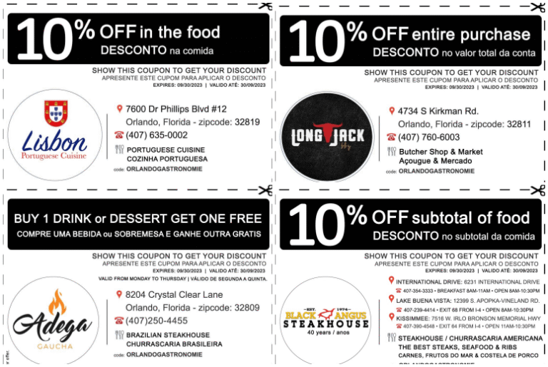Cupons de Desconto para os Restaurantes de Orlando.