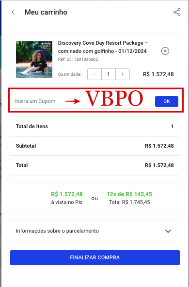 CUPOM DE DESCONTO DISCOVERY COVE