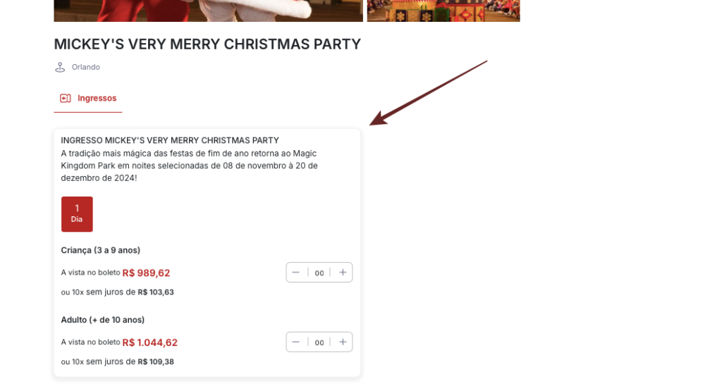 Ingressos para a Festa de Natal da Disney