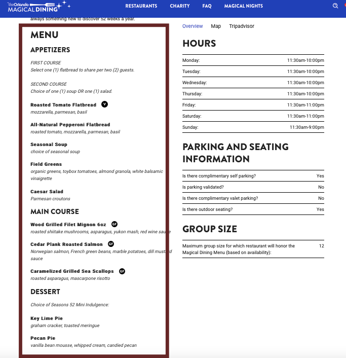Menu Restaurantes Magical Dining 