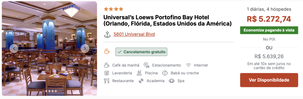 Hotéis da Universal em Orlando com Express Gratuito: Loews Portofino Bay Hotel a partir de R$ 5.272,74 para 4 pessoas em 2026