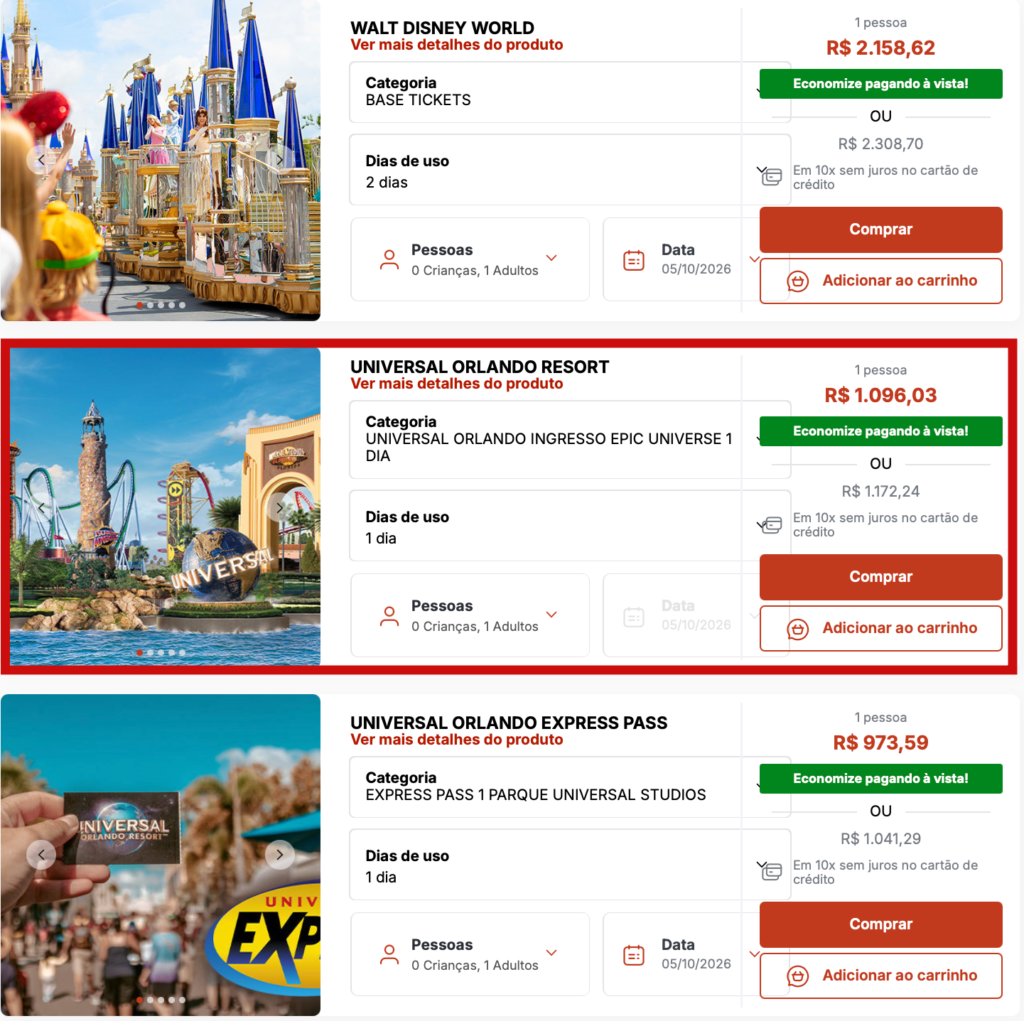 Quanto custam os ingressos da Universal em Orlando