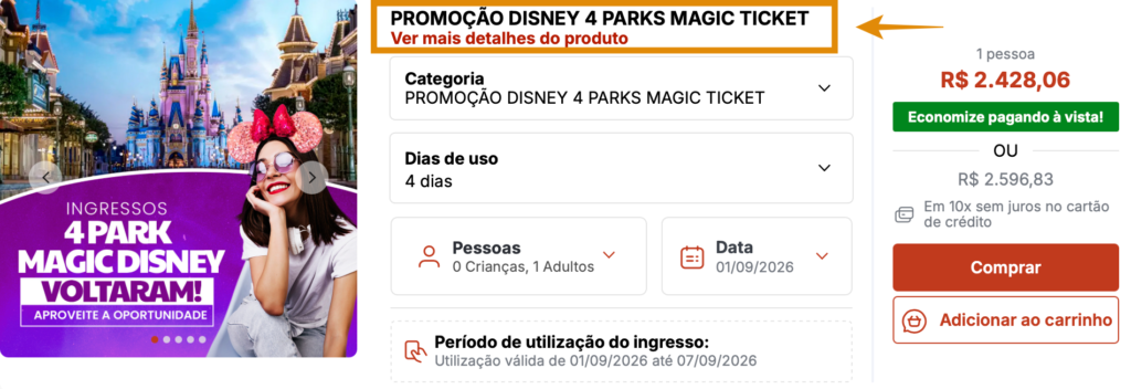 Promoção Disney 4 Parks Magic Ticket 2026