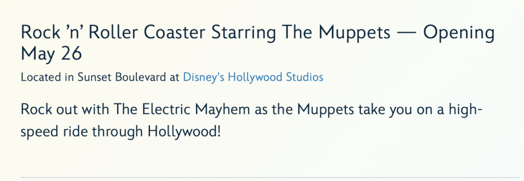 data abertura Rock 'n' Roller Coaster Muppets