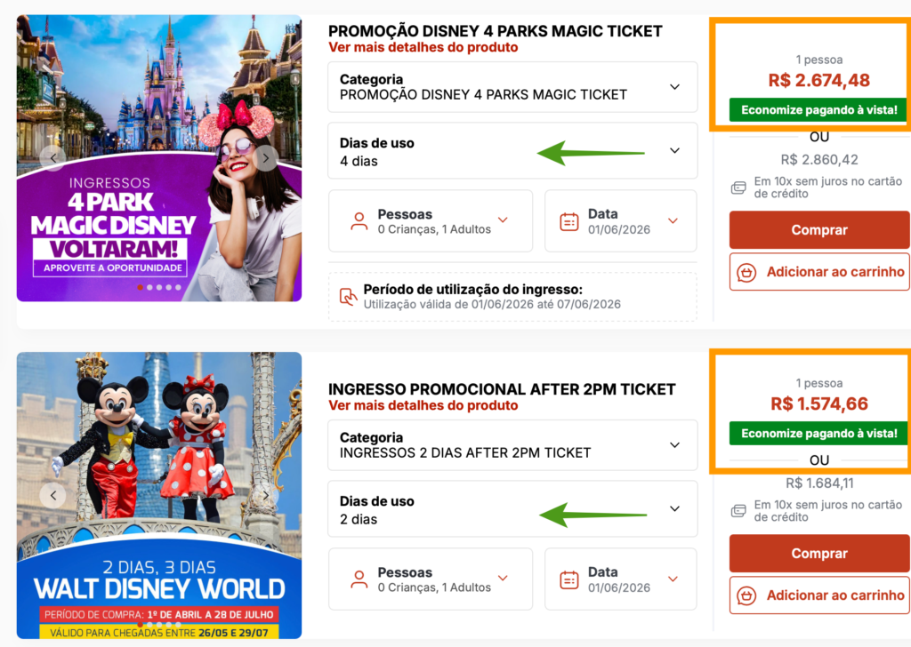 Ingresso Disney Após 14h X 4 Park Magic