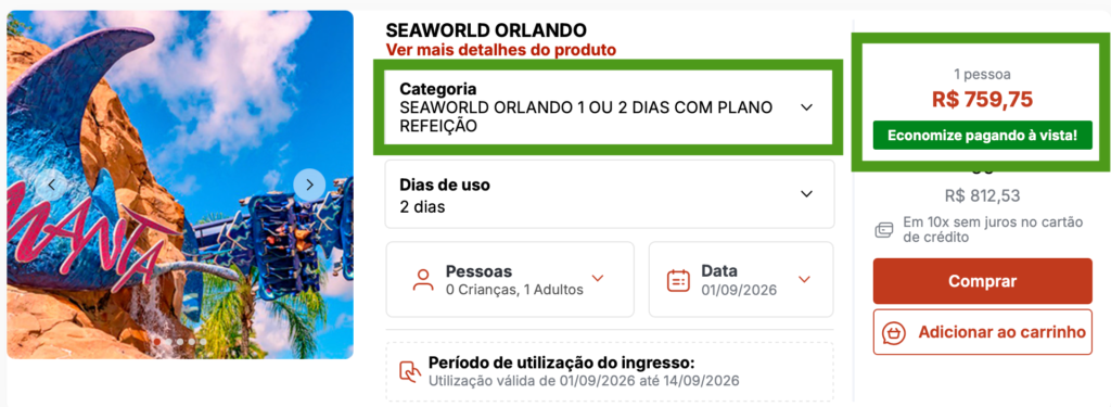 Ingresso SeaWorld - COM plano alimentação