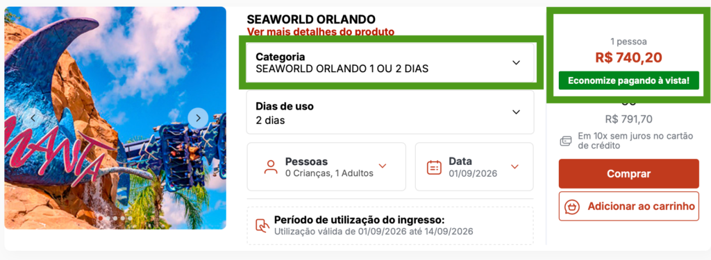 Ingresso SeaWorld - sem plano de alimentação