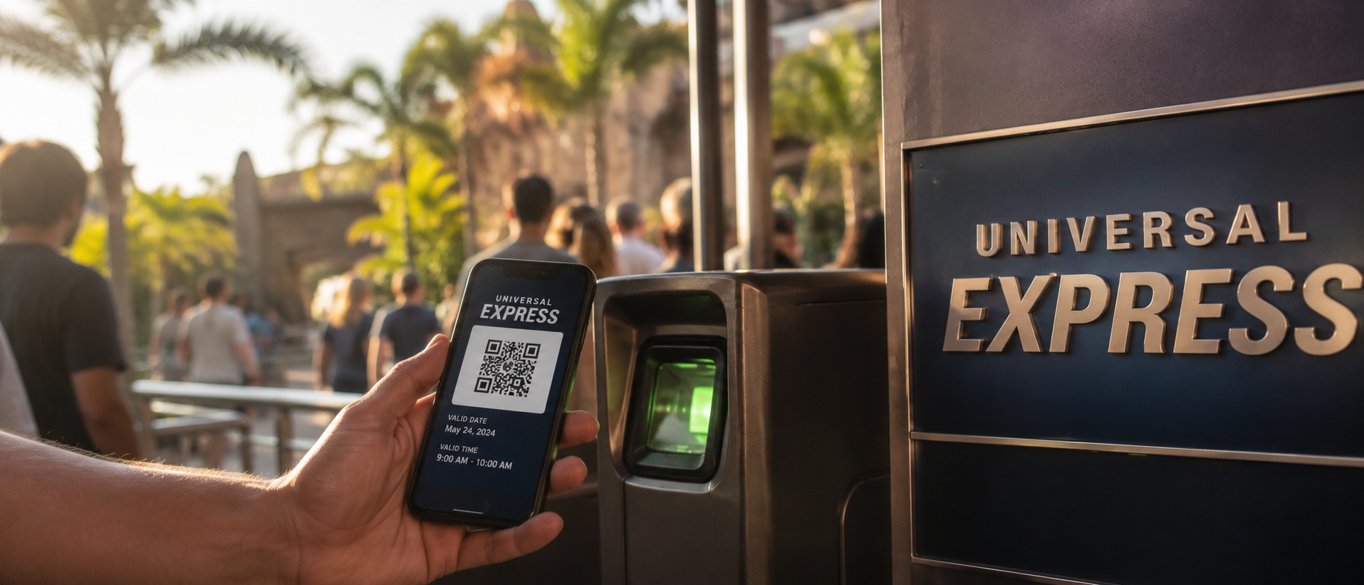 Catraca Express Lane Universal Orlando com sistema de validação digital de Express Pass