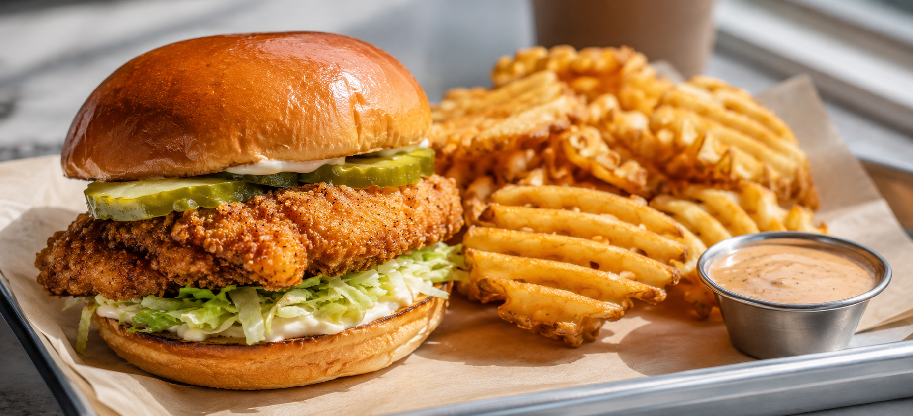 Chick-fil-A em Orlando: sanduíche de frango empanado, waffle fries e molho da rede preferida dos brasileiros