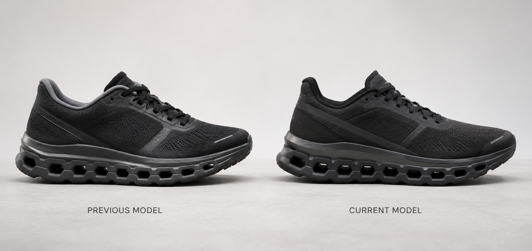 Comparativo entre Cloudmonster e Cloudmonster 2: dois tênis On Running lado a lado