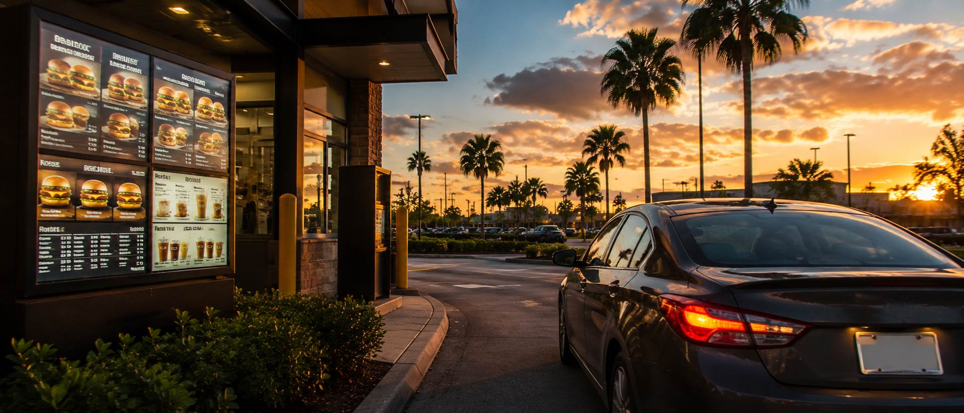 Drive-thru de fast food em Orlando: atendimento rápido sem sair do carro na International Drive