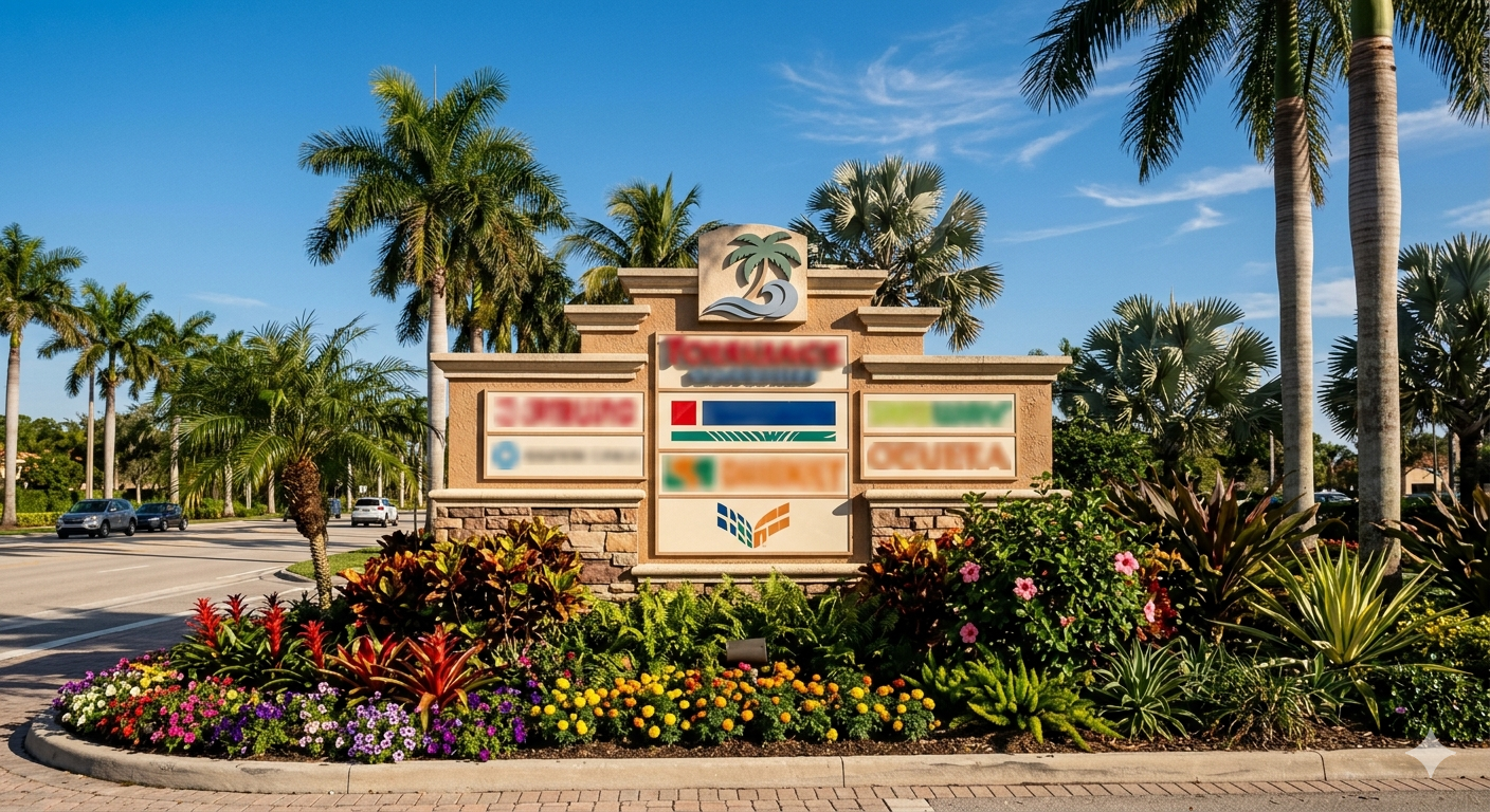 Letreiro de entrada do Winter Garden Village at Fowler Groves na Daniels Road