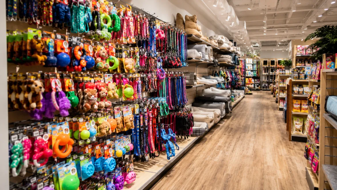 Produtos para Pet em Orlando: Confira as Melhores Lojas Produtos para pet em Orlando: prateleira de loja com brinquedos, coleiras e acessórios para cães e gatos