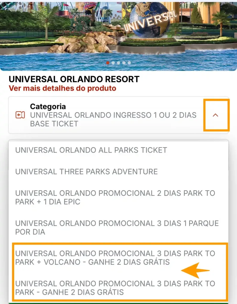 Onde selecionar a promoção Universal Compre 3 Ganhe 2 dias no site de ingressos